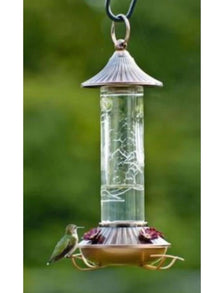  Embossed Glass and Brushed Copper Hummingbird Feeder - 14 oz