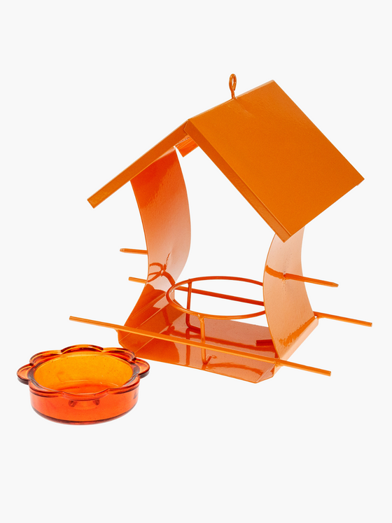 Orange Metal House Oriole Feeder